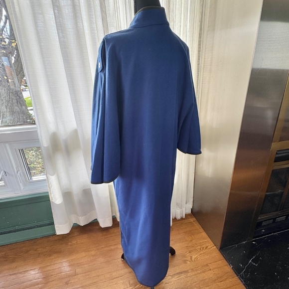 Vintage 80s coat, cobalt blue, kaki suede details, flutter sleeves, Salko - Picture 8 of 15